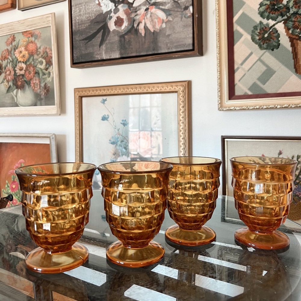 Vintage amber Whitehall colony small sweet tea glasses